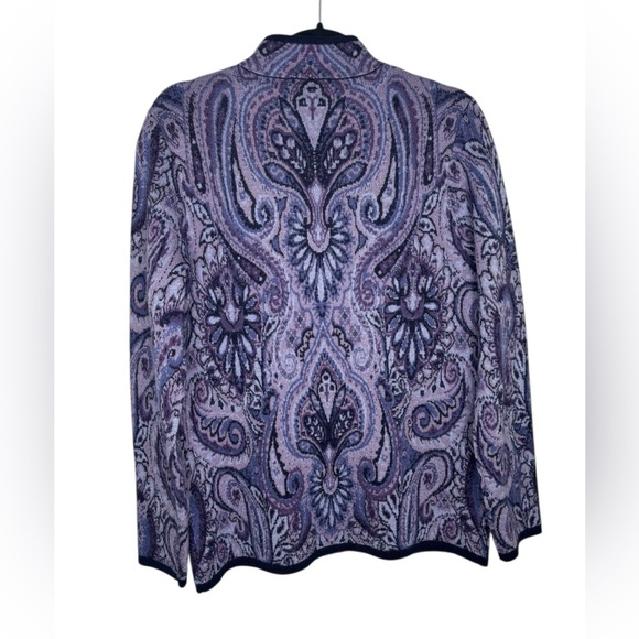 Pendleton Petite Women Sweater Purple Paisley Merino Wool Mock Neck Full Zip M - Picture 7 of 11